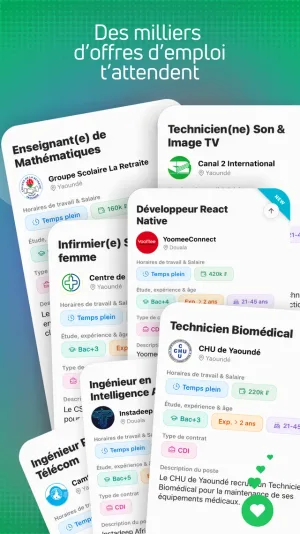 Collage de plusieurs cartes d'offres d'emploi variées dans Cooda